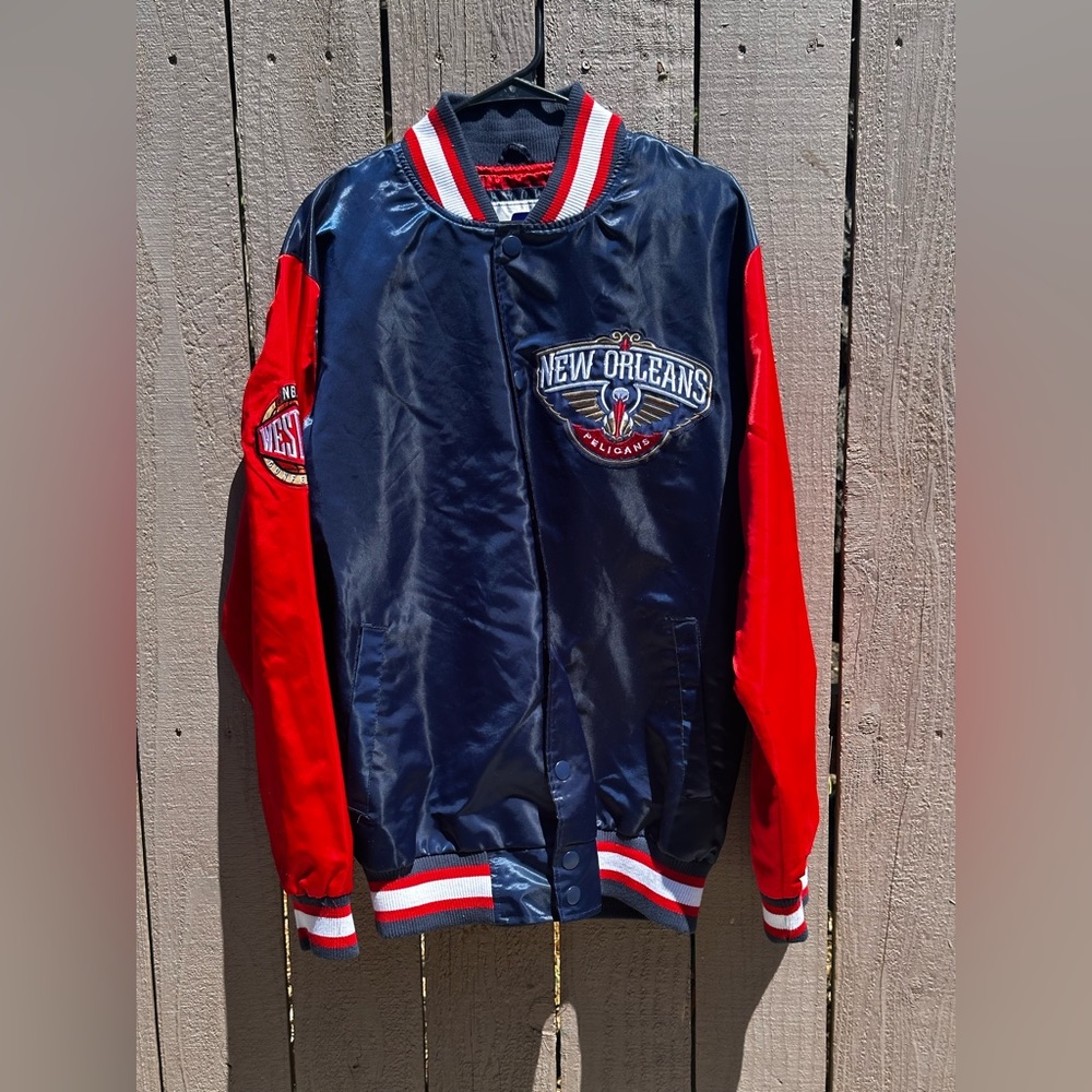 Starter New Orleans Pelicans Satin Red and Blue Jacket